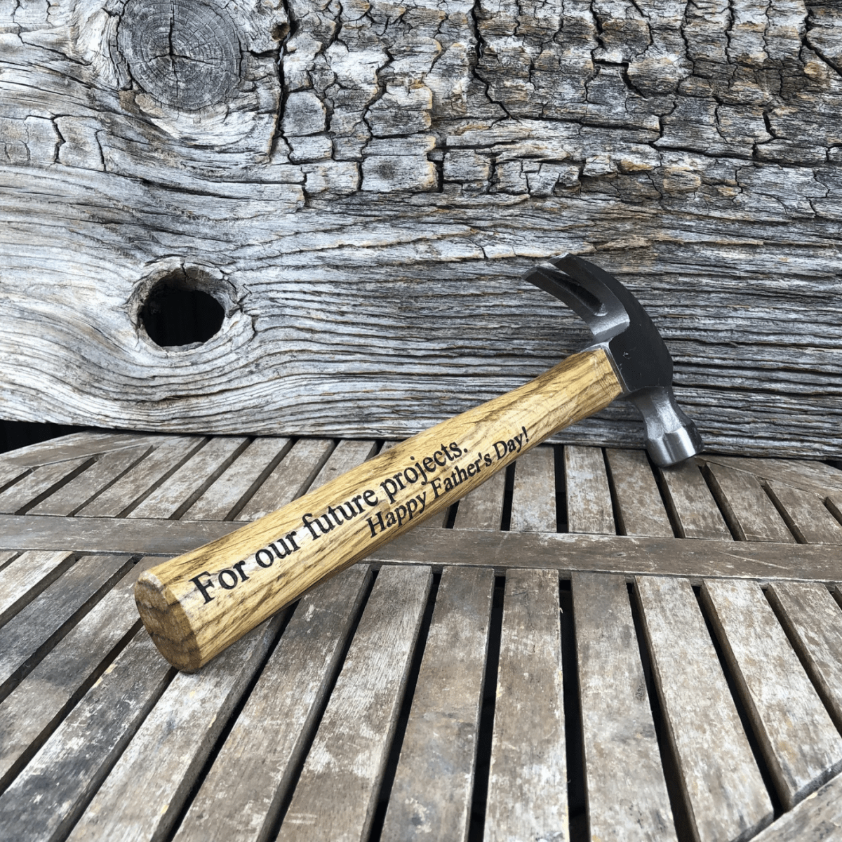 engraved wooden hammer