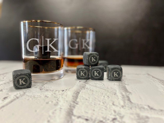 Unique Personalized Initials Whiskey Glasses and Stones Set Customized Whiskey Gifts for Men by Groovy Guy