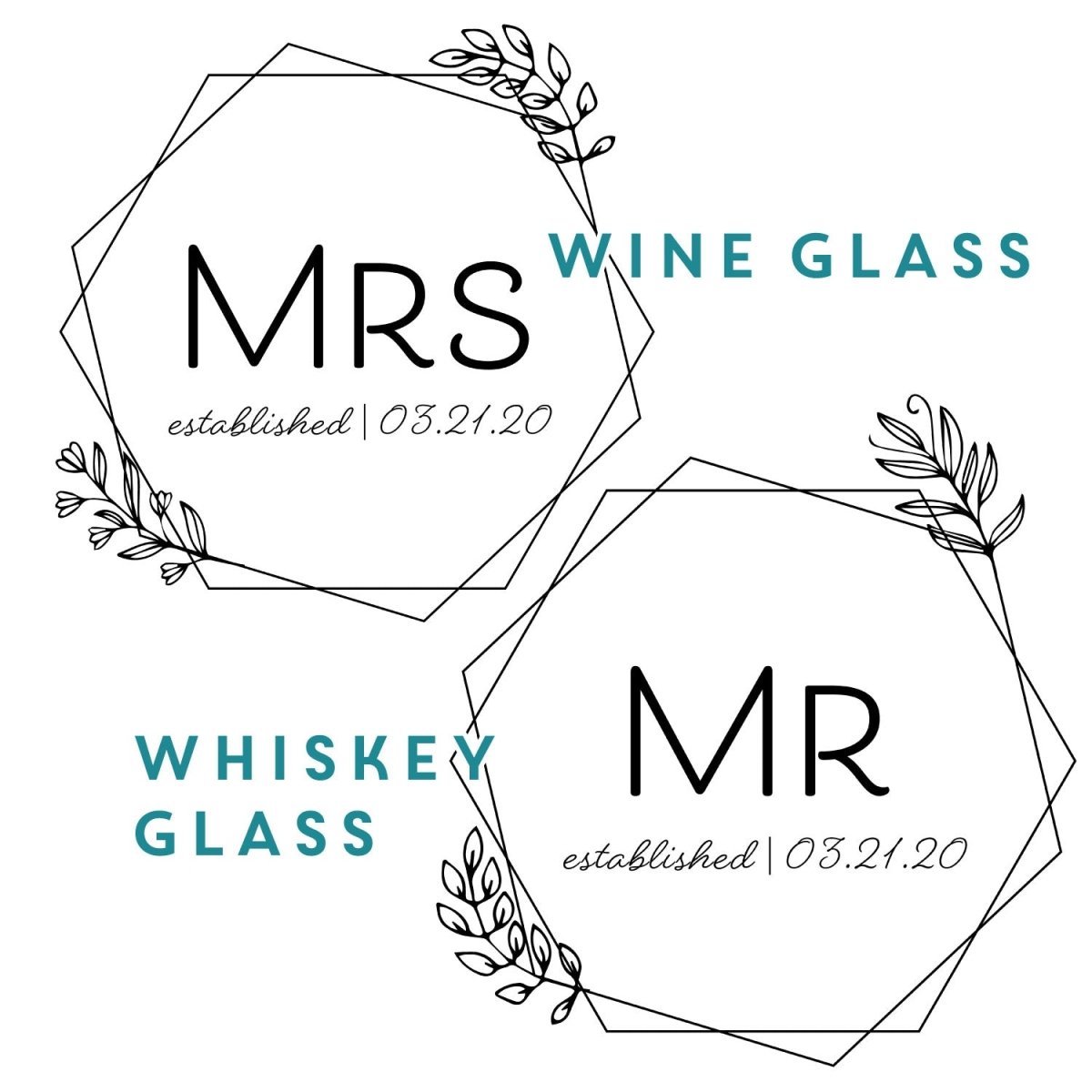 Unique Personalized Mr & Mrs Wine and Whiskey Gift Set - Design: HH5 Customized Anniversary Gifts for Men by Groovy Guy