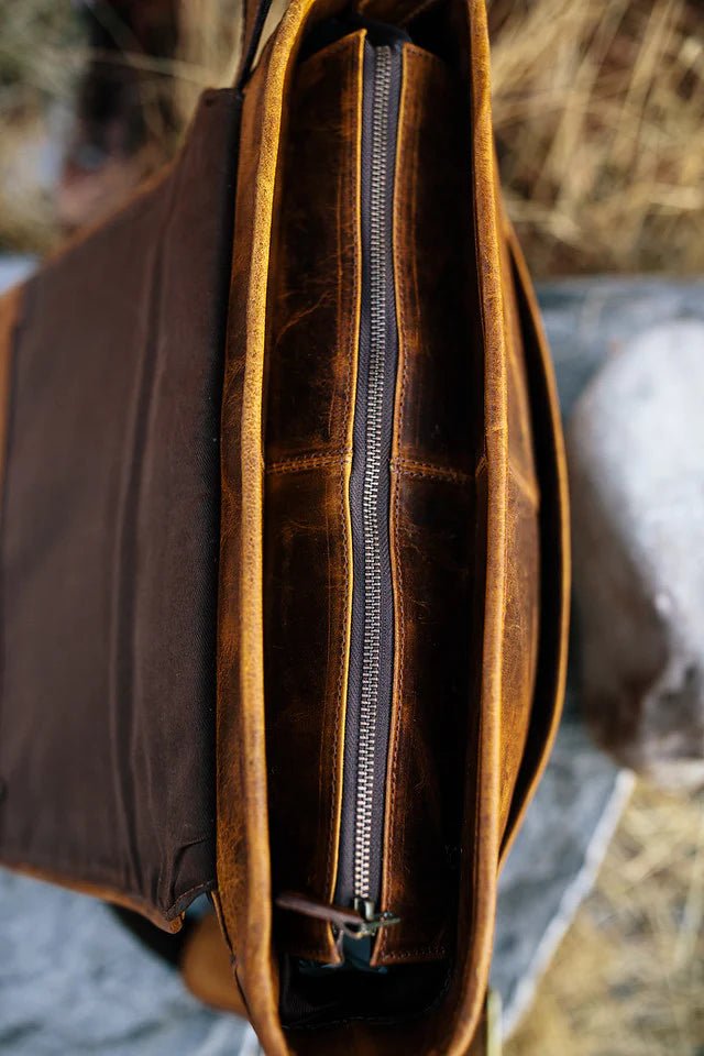 Unique Personalized Rugged Leather Messenger Bag Customized Messenger Bag Gifts for Men by Groovy Guy