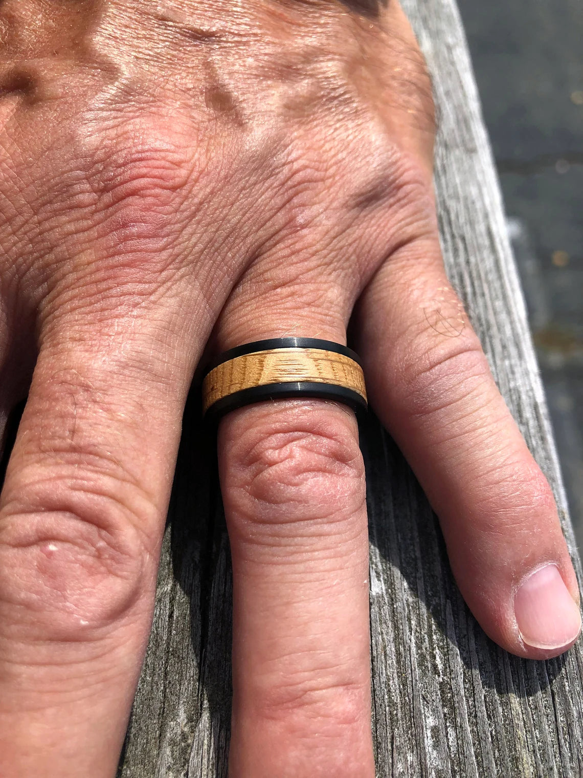 Unique Personalized Black Tungsten and Oak Wood Ring Customized Ring Gifts for Men by Groovy Guy