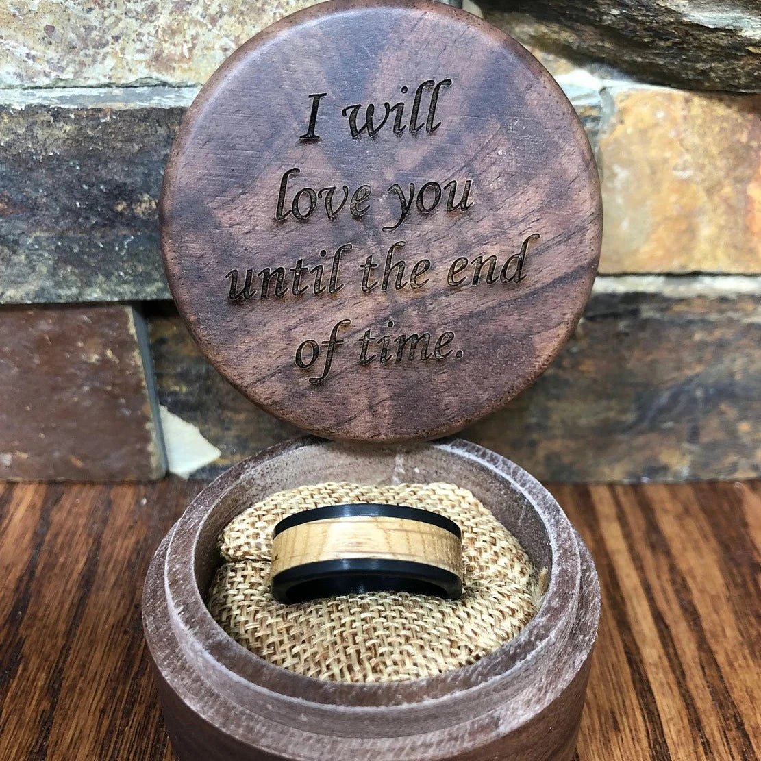 Unique Personalized Black Tungsten and Oak Wood Ring Customized Ring Gifts for Men by Groovy Guy