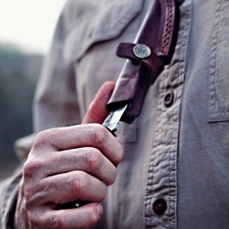 Unique Personalized Neck Knife with Forged Scales Customized Carbon Steel Knife Gifts for Men by Groovy Guy