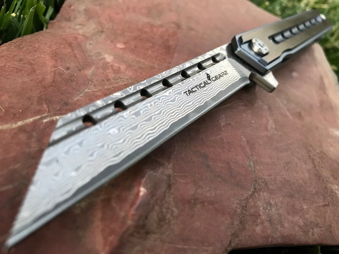 Unique Personalized Damascus Steel Pocket Knife Customized Knives Gifts for Men by Groovy Guy