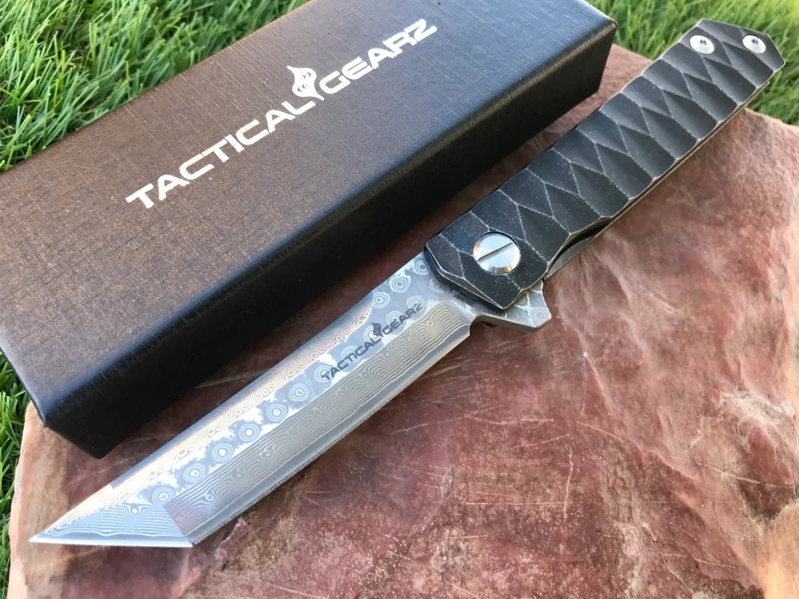 Unique Personalized Sharp Damascus Steel Tanto Blade Customized Knives Gifts for Men by Groovy Guy