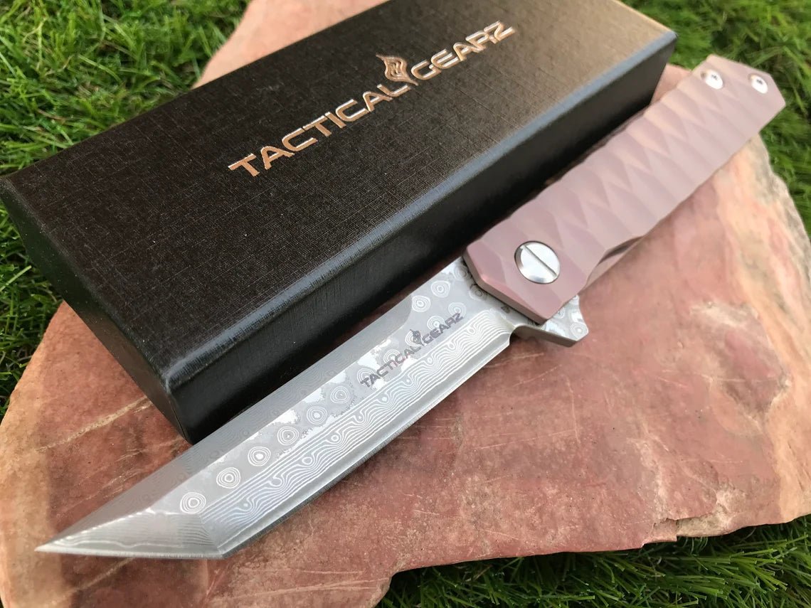 Unique Personalized Sharp Damascus Steel Tanto Blade Customized Knives Gifts for Men by Groovy Guy