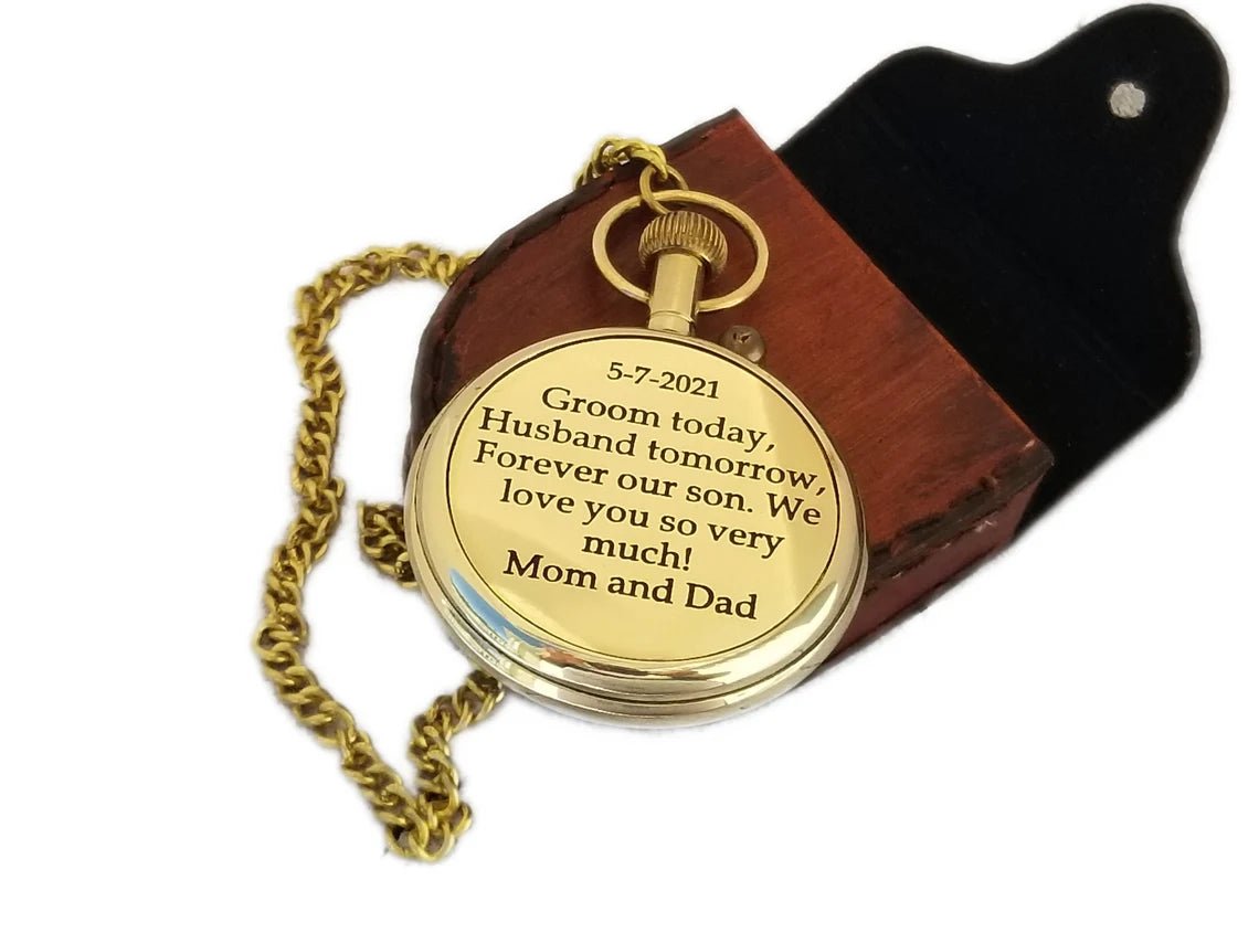 Unique Personalized Brass Pocket Watch Customized Guy Gifts Gifts for Men by Groovy Guy