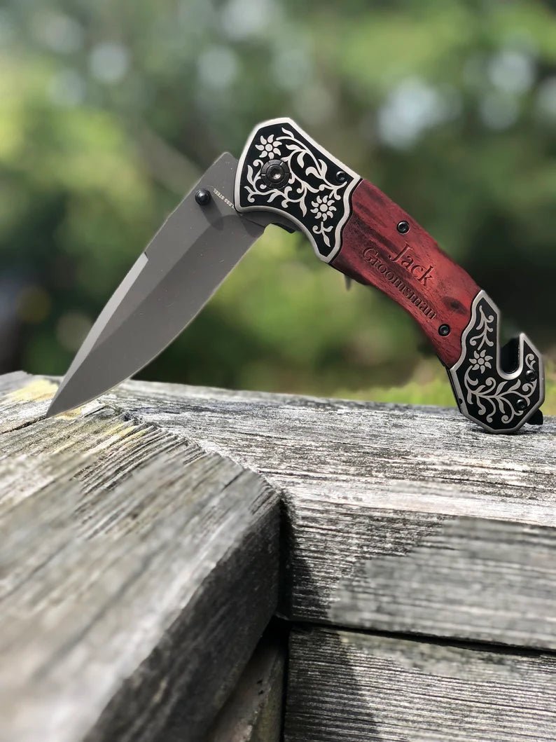 Unique Personalized Rosewood Ripper Customized Knife Gifts for Men by Groovy Guy