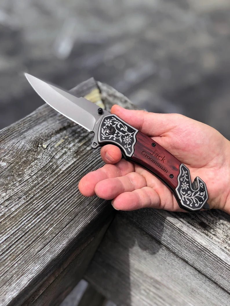 Unique Personalized Rosewood Ripper Customized Knife Gifts for Men by Groovy Guy