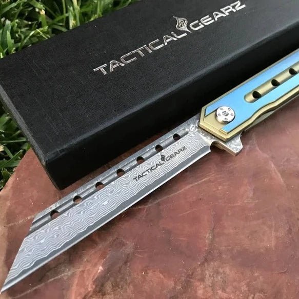 Unique Personalized Titanium EDC Damascus Knife Customized Knives Gifts for Men by Groovy Guy