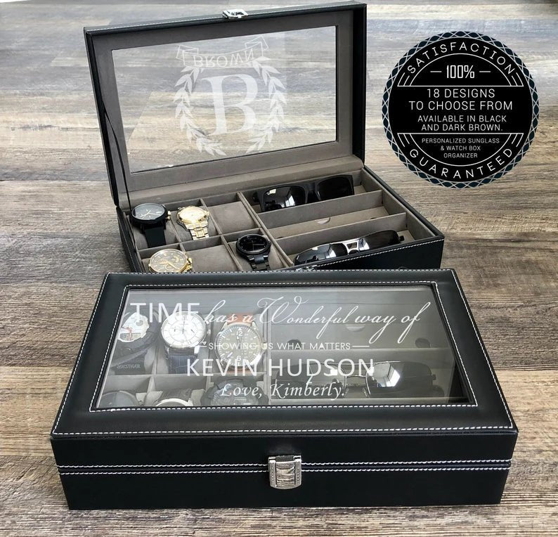 Unique Personalized Cool Mans Organizer Customized Watch Box Gifts for Men by Groovy Guy