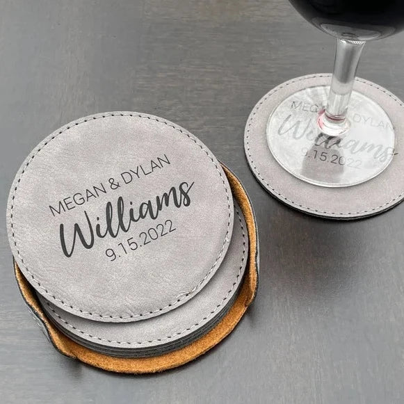 Unique Personalized Leatherette Leather Coasters Customized Coasters Gifts for Men by Groovy Guy