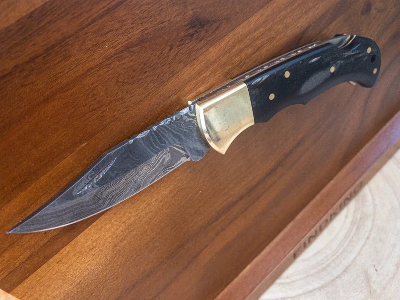 Unique Personalized Damascus Black Bone Pocket Knife Customized Knife Gifts for Men by Groovy Guy