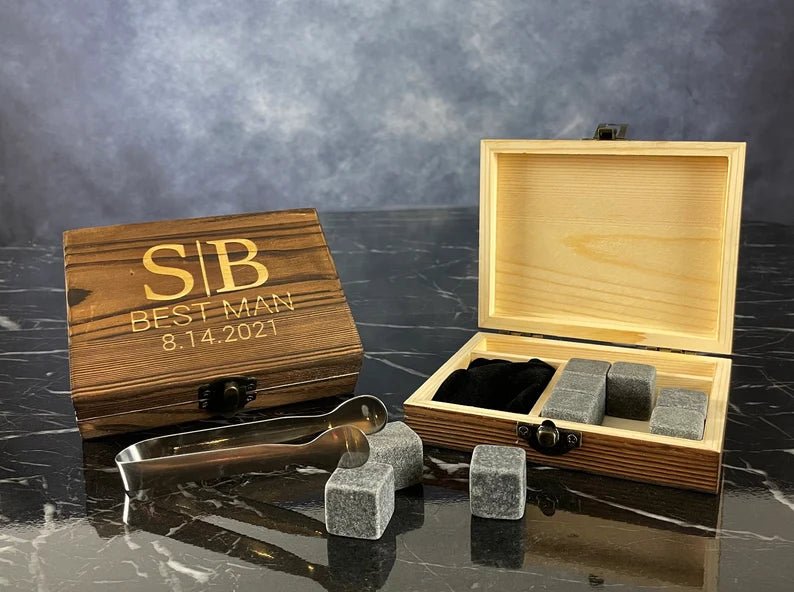 Unique Personalized Whiskey Stone Gift Set Customized Whiskey Glass Set Gifts for Men by Groovy Guy
