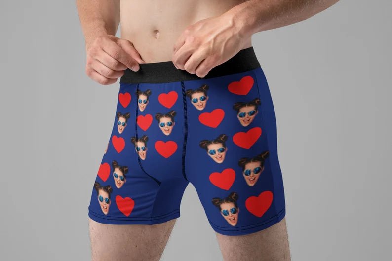 Unique Personalized Photo and Hearts Boxer Briefs Customized Wearables Gifts for Men by Groovy Guy