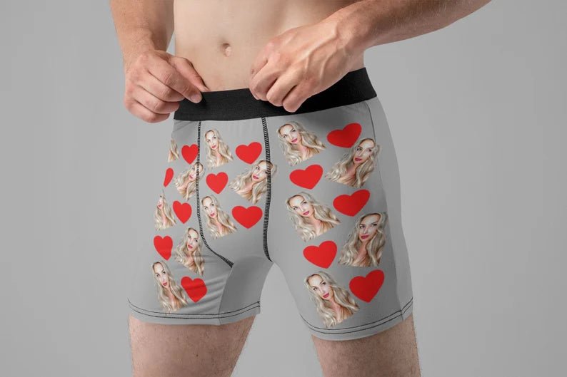 Unique Personalized Photo and Hearts Boxer Briefs Customized Wearables Gifts for Men by Groovy Guy