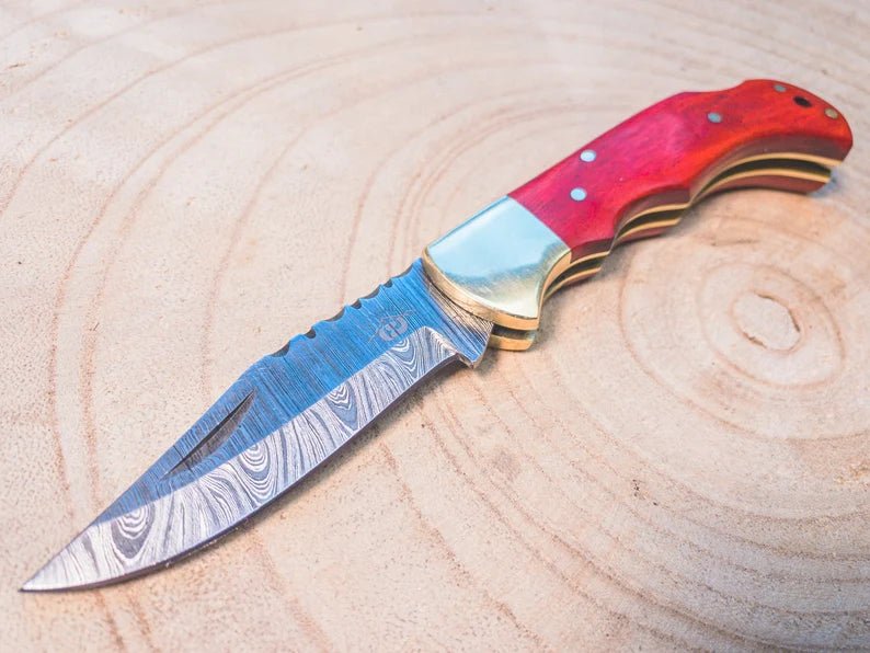 Unique Personalized Damascus Steel Pocket Knife Customized Knife Gifts for Men by Groovy Guy