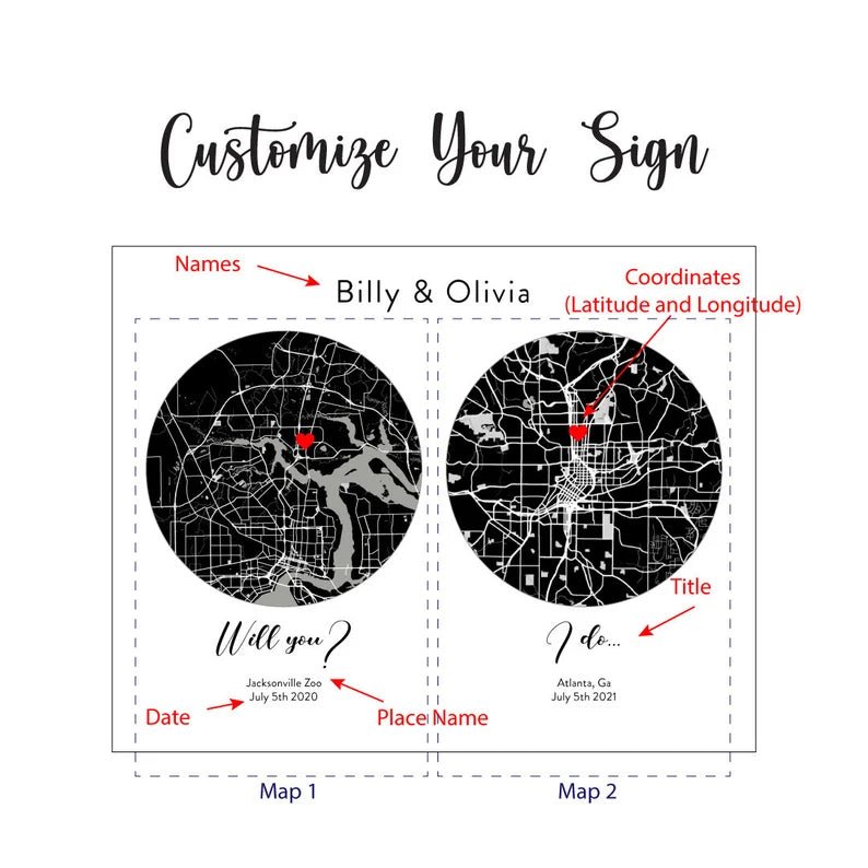 Unique Personalized Framed Maps of our Love Customized Anniversary Gifts for Men by Groovy Guy