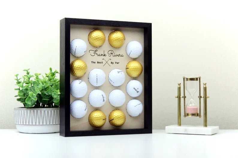 Unique Personalized Custom Golf Ball Display Frame Customized Golf Gifts for Men by Groovy Guy