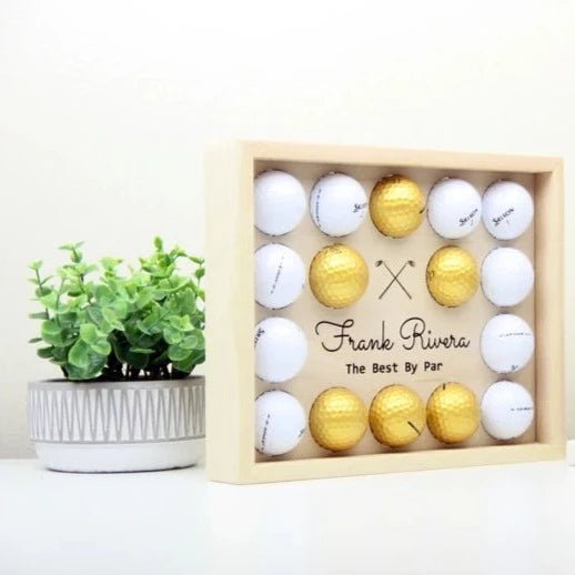 Unique Personalized Custom Golf Ball Display Frame Customized Golf Gifts for Men by Groovy Guy