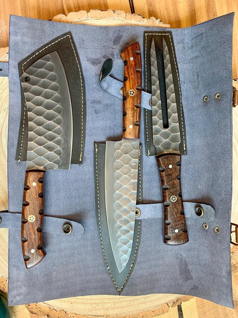 Unique Personalized BBQ Knife Bundle Customized Kitchen Knives Gifts for Men by Groovy Guy