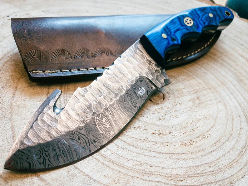Unique Personalized Gut Hook Damascus Knife Customized Knife Gifts for Men by Groovy Guy