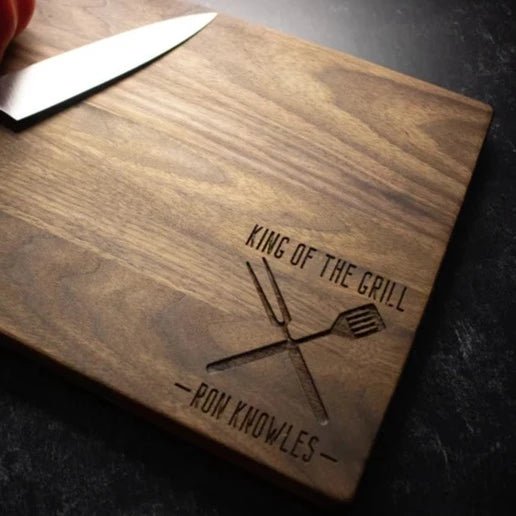 Unique Personalized King of the Grill Cutting Board Customized Cutting Board Gifts for Men by Groovy Guy