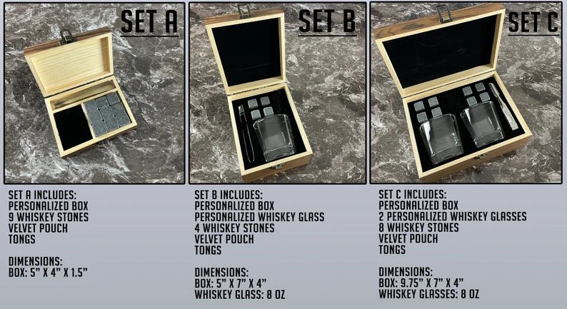 Unique Personalized Whiskey Stone Gift Set Customized Whiskey Glass Set Gifts for Men by Groovy Guy