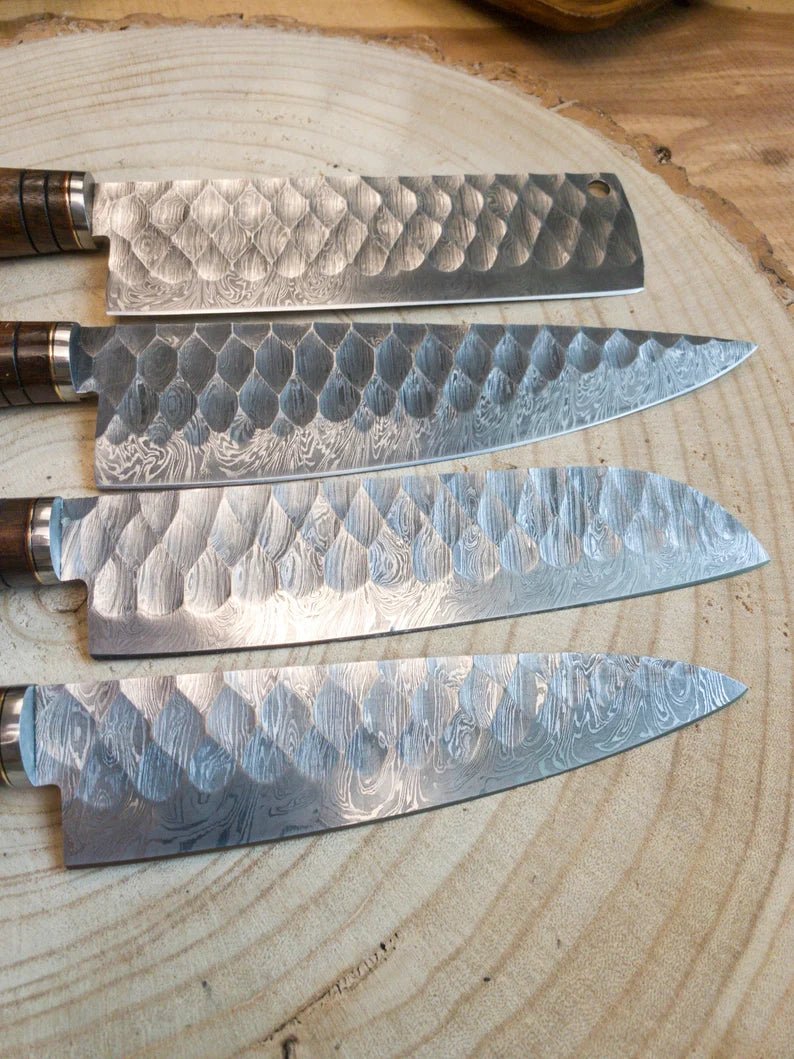 Unique Personalized Damascus Chef Knife Set Customized Kitchen Knives Gifts for Men by Groovy Guy