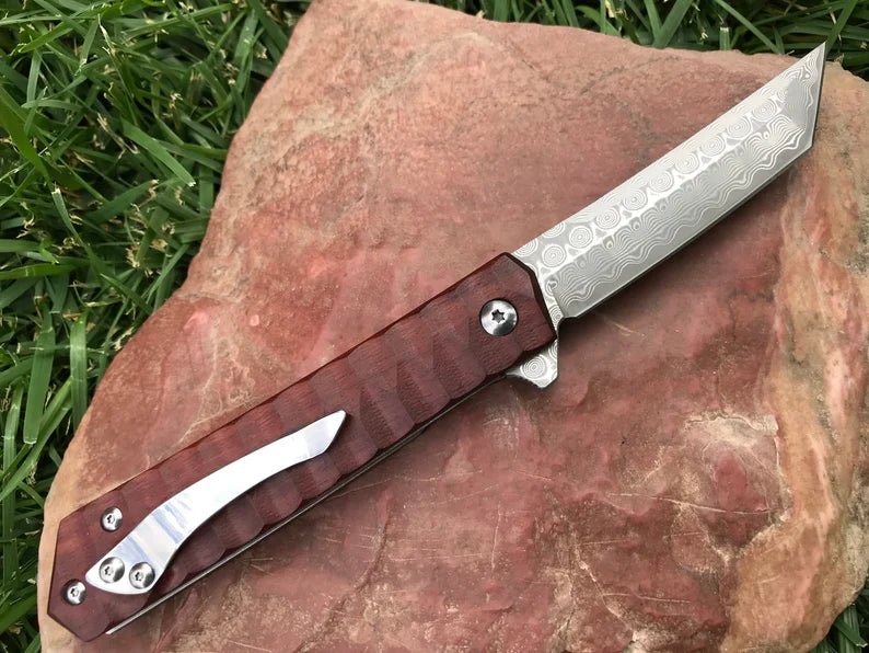 Unique Personalized Rosewood Real Steel Damascus Blade Customized Knives Gifts for Men by Groovy Guy