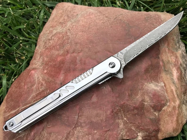 Unique Personalized Damascus Steel EDC Pocket Knife Customized Knives Gifts for Men by Groovy Guy