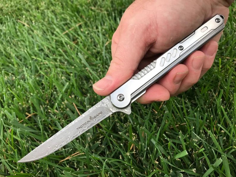 Unique Personalized Damascus Steel EDC Pocket Knife Customized Knives Gifts for Men by Groovy Guy