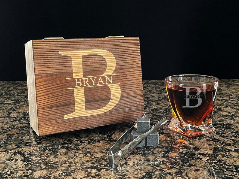 Unique Personalized Whiskey on the Rocks Set Customized Whiskey Glass Set Gifts for Men by Groovy Guy