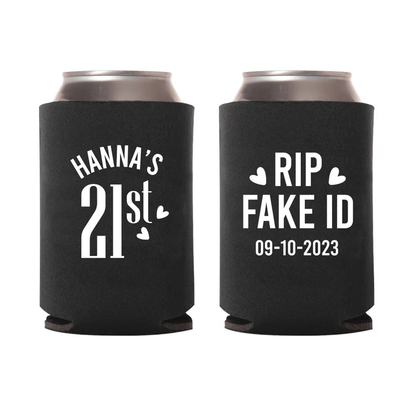 Unique Personalized Celebrating 21st Birthday Can Coolers Customized koozie Gifts for Men by Groovy Guy