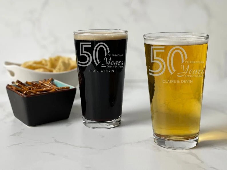 Unique Personalized Forever Together Pint Glass Customized Anniversary Gifts for Men by Groovy Guy