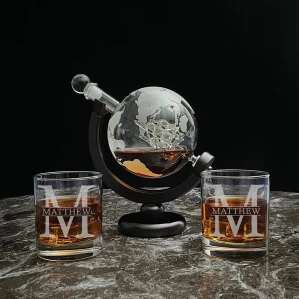 Unique Personalized World Map Decanter Customized Decanter Set Gifts for Men by Groovy Guy