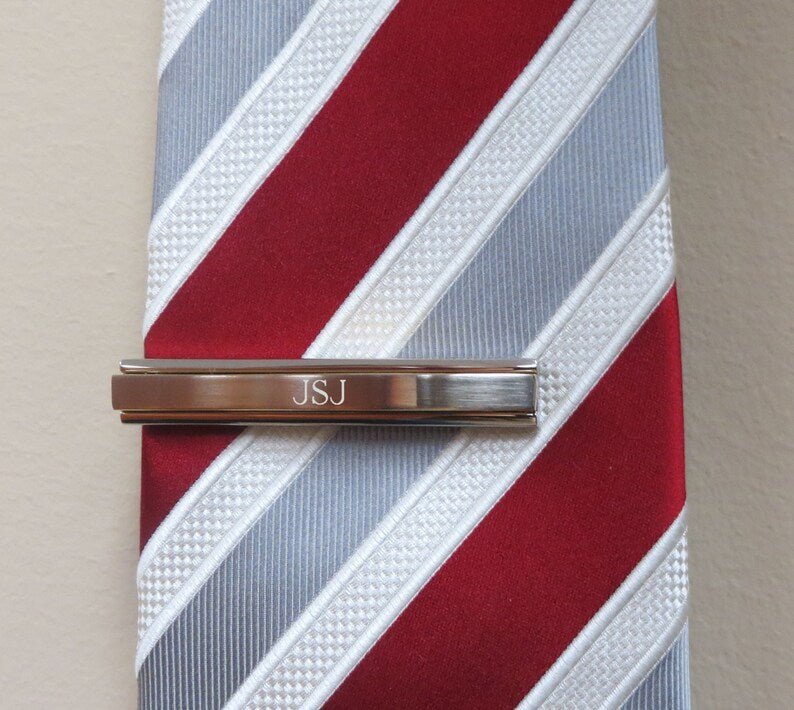 Unique Personalized Two Tone Tie Clip Customized Tie Bar Gifts for Men by Groovy Guy