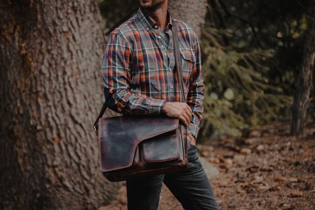 Unique Personalized Buffalo Leather Satchel Customized Messenger Bag Gifts for Men by Groovy Guy