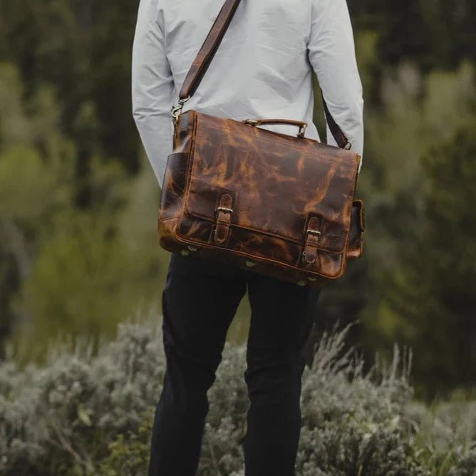 Unique Personalized Top Grain Leather Messenger Customized Messenger Bag Gifts for Men by Groovy Guy