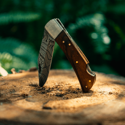 Damascus Walnut Pocket Knife