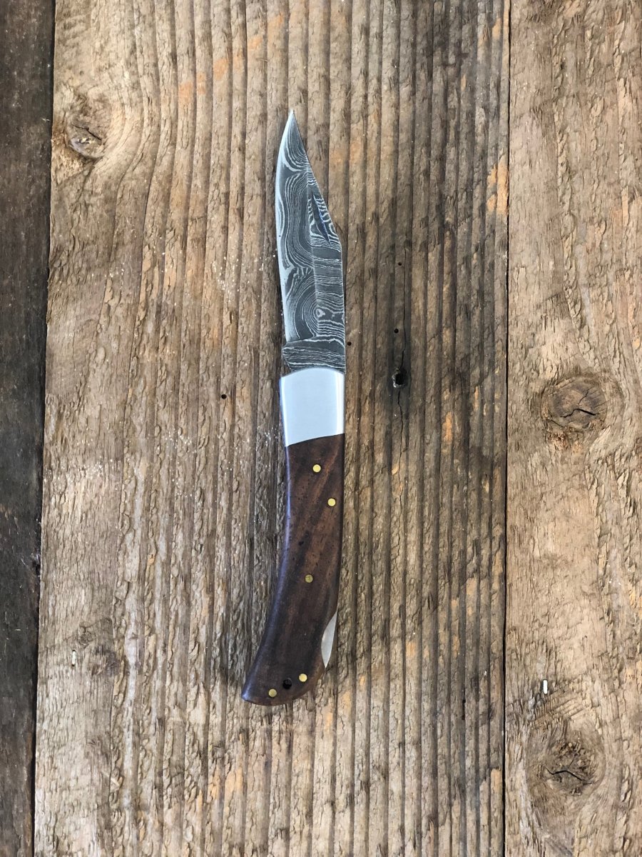 Unique Personalized Damascus Walnut Pocket Knife Customized Gifts for Men by Groovy Guy