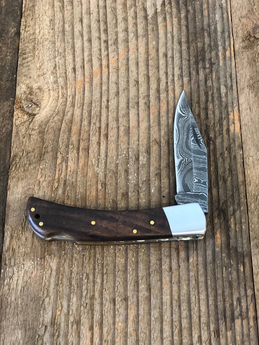 Unique Personalized Damascus Walnut Pocket Knife Customized Gifts for Men by Groovy Guy