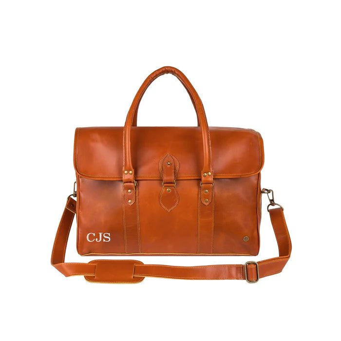 Unique Personalized Saddle Leather Weekender Customized Duffel Bags Gifts for Men by Groovy Guy