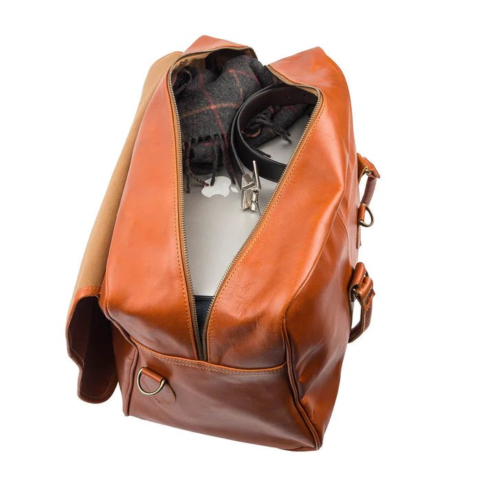 Unique Personalized Saddle Leather Weekender Customized Duffel Bags Gifts for Men by Groovy Guy