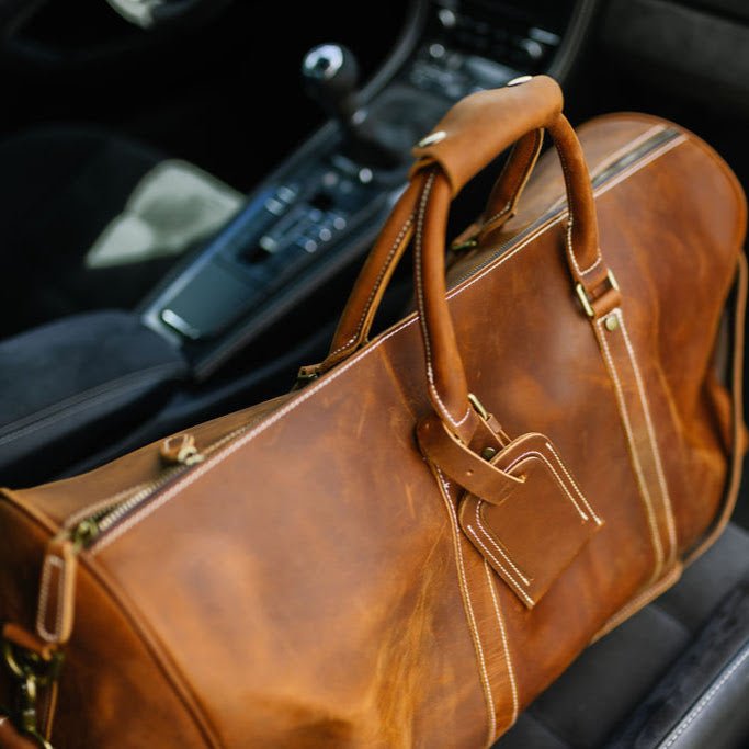Unique Personalized Luxe Leather Duffel Bag Customized Duffle Bag Gifts for Men by Groovy Guy