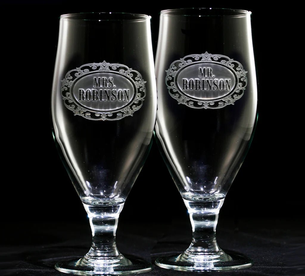 Unique Personalized Mr. and Mrs. Personalized Goblet Set Customized pint glass Gifts for Men by Groovy Guy