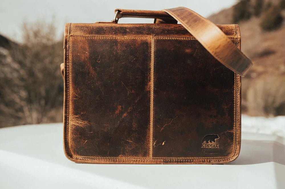 Unique Personalized Top Grain Buffalo Leather Briefcase Customized Messenger Bag Gifts for Men by Groovy Guy