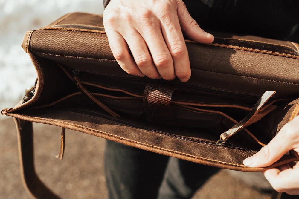 Unique Personalized Top Grain Buffalo Leather Briefcase Customized Messenger Bag Gifts for Men by Groovy Guy