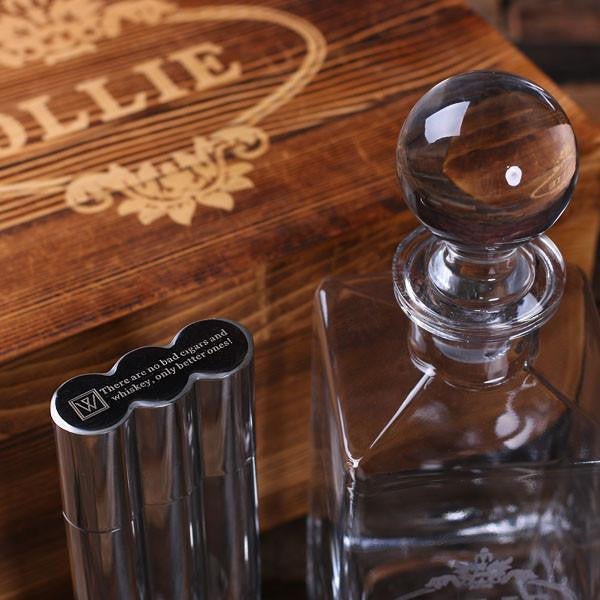 Personalized Cigar, Decanter, & Flask Combo Set
