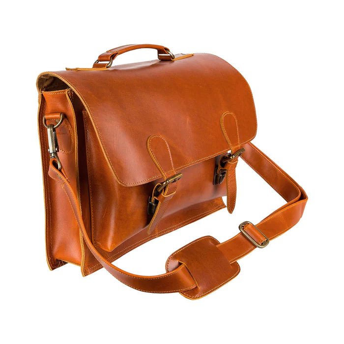 Unique Personalized Custom Tan Satchel Customized Messenger Bag Gifts for Men by Groovy Guy